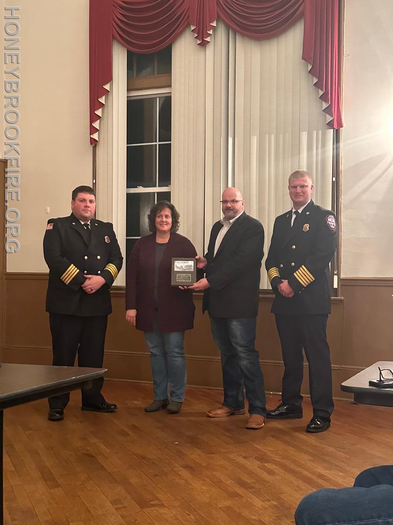 Councilmembers from Honey Brook Township received a plaque to commemorate their generous purchase of a 2023 Chevrolet Tahoe that will serve as the main command vehicle for HBFC. 